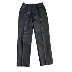 Newport News Jeanology 100% Leather Pant Womens 16T Black High Waist Fully Lined
